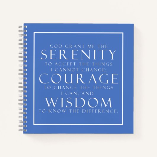 ミニマルやる気を起こさせるリストブルーホワイトセレニティ祈りの言葉 ノートブック (正面)