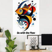 ミニマルやる気を起こさせる抽象芸術幾何学魚 ポスター (ホームオフィス)