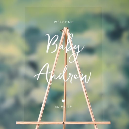 ミニマルようこそ赤ちゃんシャワーエレガント白いスクリプト アクリルサイン (ニュートラル)