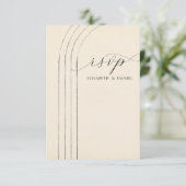 ミニマルアイボリーウェディングRSVPカード 出欠カード (スタンド正面)