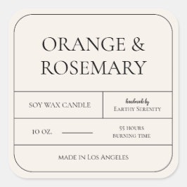 ミニマルアイボリークリームシンプルキャンドルラベル スクエアシール