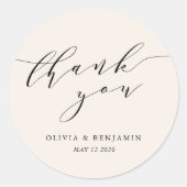 ミニマルアイボリークリーム結婚のカップルありがとう ラウンドシール (正面)