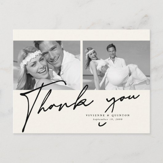 ミニマルアイボリーフレーム2結婚写真ありがとう ポストカード (正面)