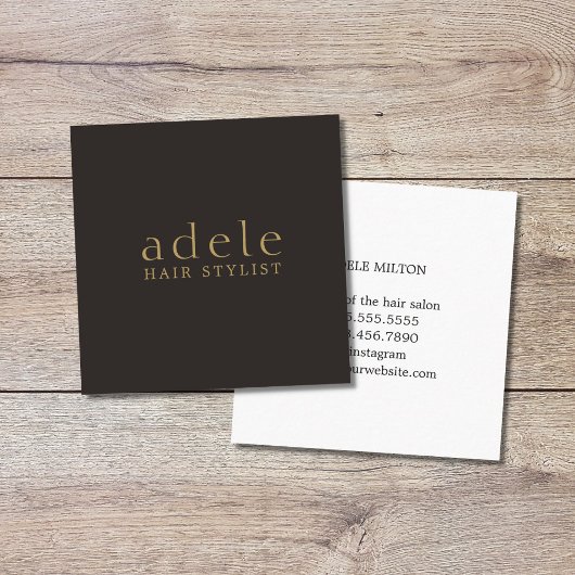 ミニマルアイボリーブエレガントラックゴールデン美容師 スクエア名刺