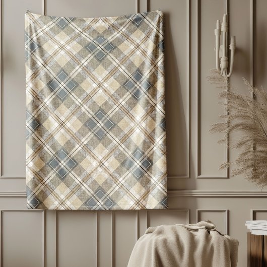 ミニマルアイボリーブラウンシック幾何学デザイン フリースブランケット