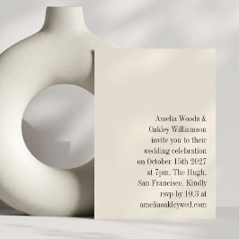 ミニマルアイボリーベージュ色ブエレガントロモダンック結婚ス 招待状