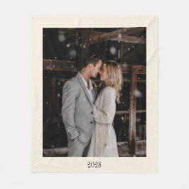 ミニマルアイボリーベージュ色ブラックエレガントなウェディングフォト フリースブランケット