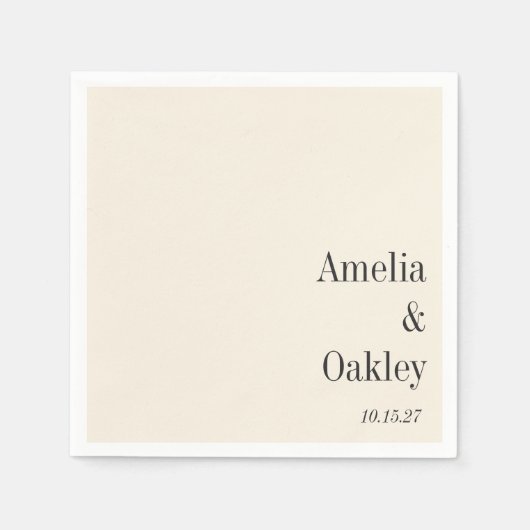 ミニマルアイボリーベージュ色ブラックエレガントウェディングカスタム スタンダードカクテルナプキン (正面)