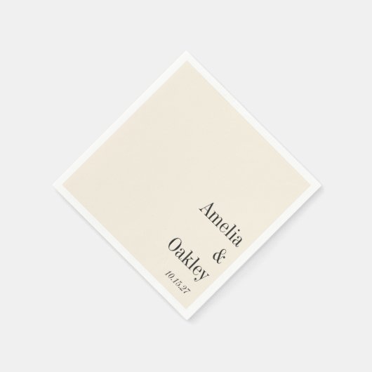 ミニマルアイボリーベージュ色ブラックエレガントウェディングカスタム スタンダードカクテルナプキン (角)