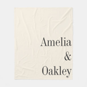 ミニマルアイボリーベージュ色ブラックエレガントウェディングカスタム フリースブランケット