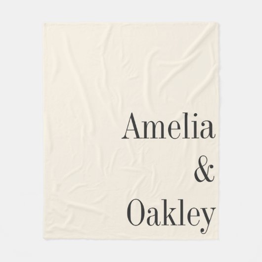 ミニマルアイボリーベージュ色ブラックエレガントウェディングカスタム フリースブランケット (正面)