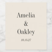 ミニマルアイボリーベージュ色ブラックエレガントウェディングカスタム ワインラベル (シングルラベル)