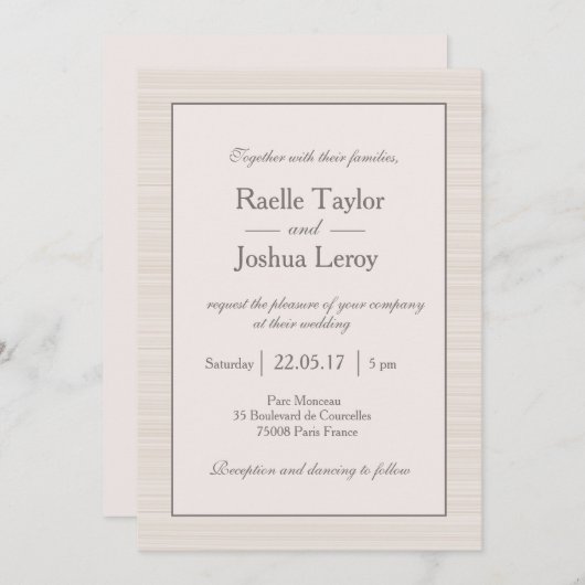 ミニマルアイボリーホワイトラテグストライプレイ結婚ズ 招待状 (正面/裏面)
