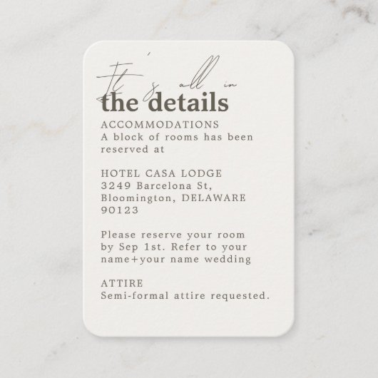 ミニマルアイボリー結婚クリーム詳細 エンクロージャーカード (正面)