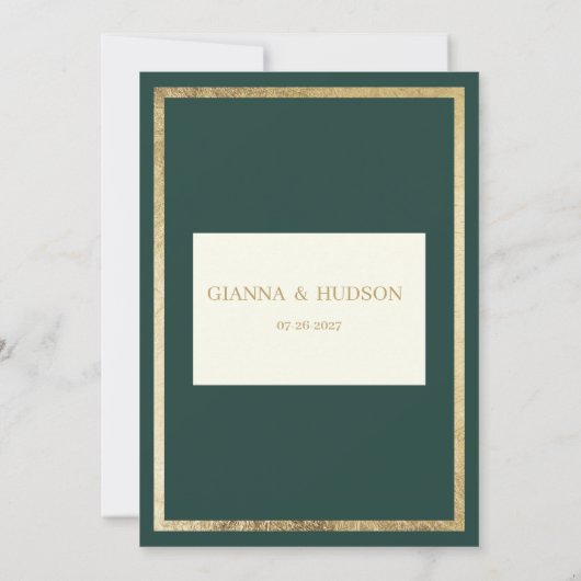 ミニマルアイボリー金ゴールドフォレスト緑ガラスRSVP 招待状 (裏面)