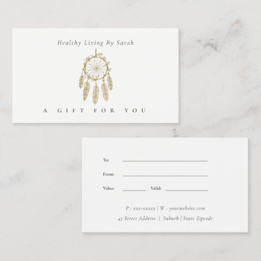 ミニマルアイボリー金ゴールドDreamcatcherギフト証明書 名刺 (正面/裏面)