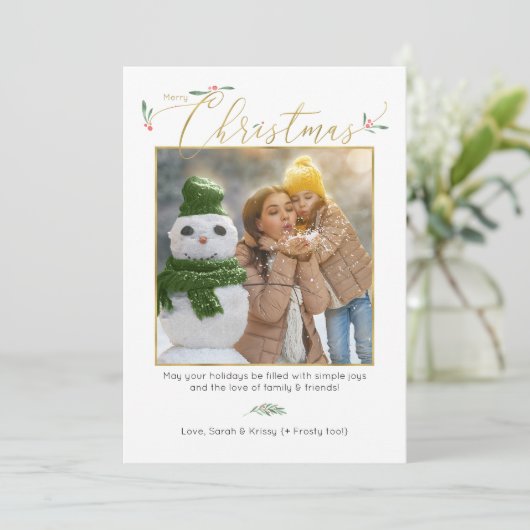 ミニマルアイボリー+金ゴールドお洒落ファミリー写真 シーズンカード (スタンド正面)