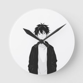 ミニマルアニメ少年ウォールクロック ラウンド壁時計