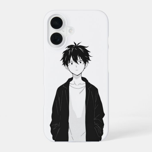 ミニマルアニメ少年スマホケース iPhone 16ケース (裏面)