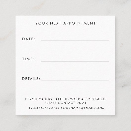ミニマルアポイントメントリマインダーのビジネスロゴ 予約カード (裏面)