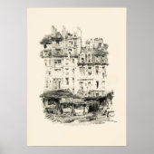 ミニマルアンティーク建築スケッチアート ポスター (正面)