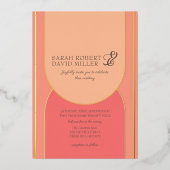 ミニマルアーチピーチはっきりしたフズ結婚ス 箔招待状 (正面)