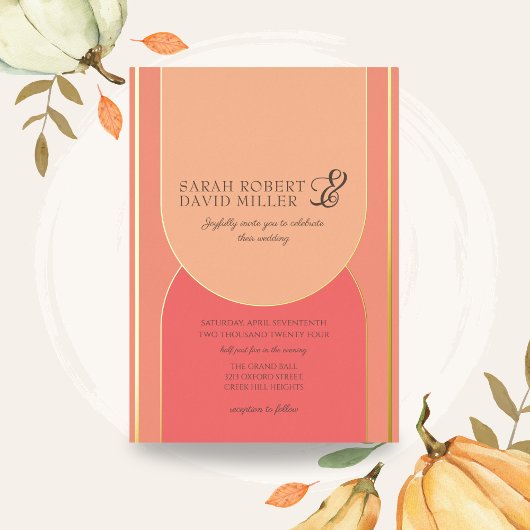 ミニマルアーチピーチはっきりしたフズ結婚ス 箔招待状