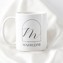 ミニマルアーチ ブラックスクリプトイニシャルMネームモノグラム コーヒーマグカップ