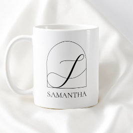 ミニマルアーチ ブラック スクリプトイニシャルS 名前 モノグラム コーヒーマグカップ