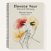 ミニマルアート ラインフェイス フラワーズ ビューティーロゴ ノートブック (正面)