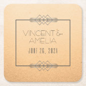 ミニマルアールデコピーチカスタムウェディング スクエアペーパーコースター (正面)