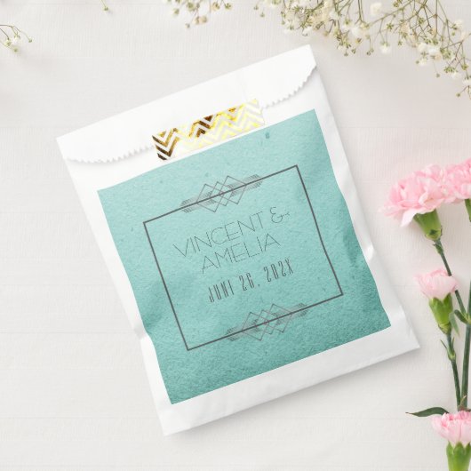 ミニマルアールデコブルーカスタムウェディング フェイバーバッグ (封をした状態)