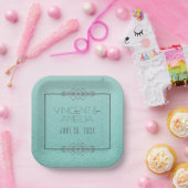 ミニマルアールデコブルーカスタムウェディング ペーパープレート (パーティー)