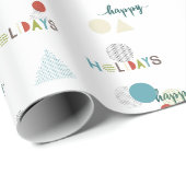 ミニマルアールデコホワイトティール（緑がかった色）レッドハッピーホリデイズ ラッピングペーパー (ロールコーナー)