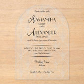 ミニマルアールデコホワイトブラックフォトRSVP 結婚's アクリル招待状 (正面)