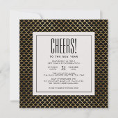 ミニマルアールデコ金ゴールド応援新年のイブパーティー 招待状 (正面)