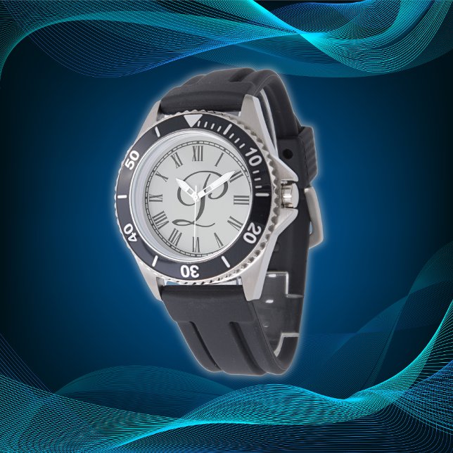 ミニマルイニシャルシンプルモノグラムのローマ数字 | 腕時計 (クリエイターアップロード済み)