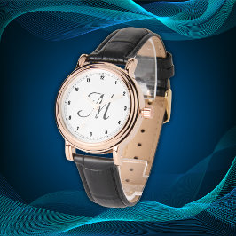 ミニマルイニシャルシンプルモノグラム数字ブラック | 腕時計