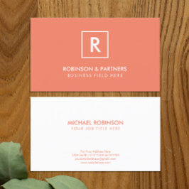 ミニマルイニシャルスクエアフレームinピーチカラー 名刺