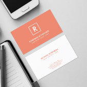 ミニマルイニシャルスクエアフレームinピーチカラー 名刺