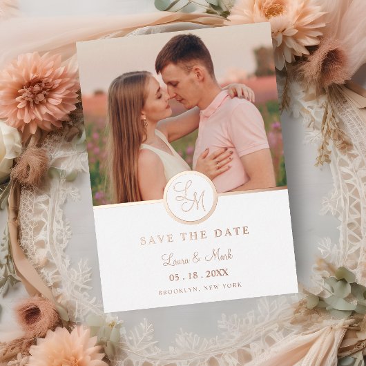 ミニマルイニシャルファンシーバラ金ゴールド結婚写真 箔招待状