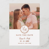 ミニマルイニシャルファンシーバラ金ゴールド結婚写真 箔招待状 (正面)