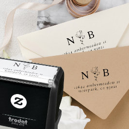 ミニマルイニシャルフローラカップル差出人住所 セルフインキングスタンプ