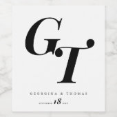 ミニマルイニシャル |モダン白黒結婚の ワインラベル (シングルラベル)