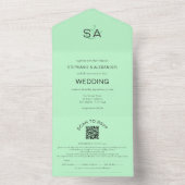 ミニマルイニシャルQRコードミントグリーン結婚ズ オールインワン招待状 (内側)