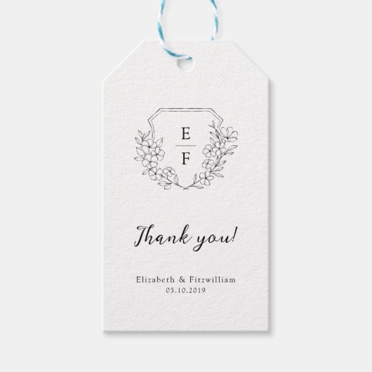 ミニマルエレガントさくらんぼブロッサムモノグラムクレスト ギフトタグ (正面)