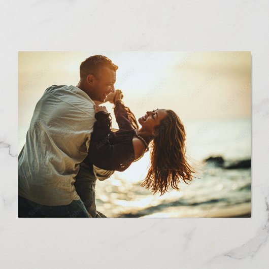 ミニマルエレガントの結婚写真実在 箔招待状 (裏面)