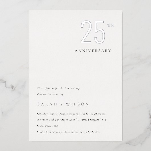 ミニマルエレガントはっきりしたシルバー 箔招待状 (正面)