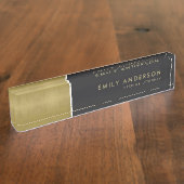 ミニマルエレガントはっきりしたフェイク金ゴールド黒ストリップ デスクネームプレート (側面)