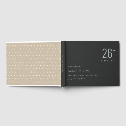 ミニマルエレガントはっきりした黒ブルーエイジ誕生日 ゲストブック (全面)